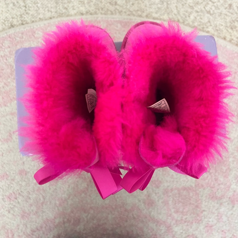 UGG Bright Pink Furry Kids Boots - Picture 6 of 8